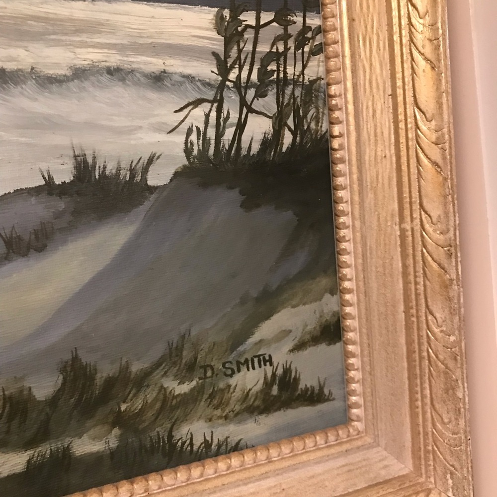 Vintage Oil Painting D.SMITH Ocean Side Shore Beach Nautical MCM ornate frame - Picture 8 of 10